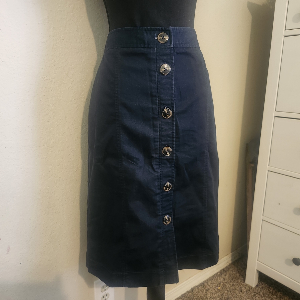 Navy Button-Front Women's Skirt